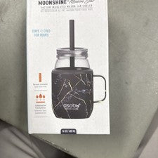 Asobu Midnight Marble Moonshine Vacuum Mason Jar Cooler Silicone Straw 16 Oz
