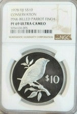 1978 FIJI SILVER 10 DOLLARS PINK BILLED PARROT FINCH NGC PF 69 ULTRA CAMEO