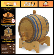 1L Premium Oak Barrel for Aging Whiskey & Rum - Distillery-Grade, Charred, Inclu
