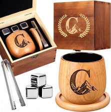 Personalized Gifts for Men, Charred Wooden Whiskey Glasses, Bourbon Old Fashione