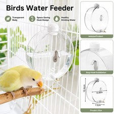 Birds Water Feeder Hangable Transparent Parrot Waterer Leak Proof Easy Refill.