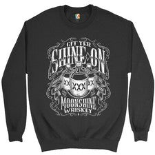Git Yer Shine On Moonshine Whiskey Sweatshirt XXX Mason Jars Drinking Crewneck