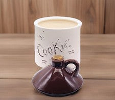 Vintage USA Pottery Cookie Jug Moonshine Cookie Jar Two Toned Cork Stopper 10”H