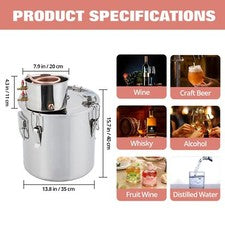 5Gal/10Gal Alcohol Still Water Alcohol Distiller w/ Build-in Thermometer 19L/38L