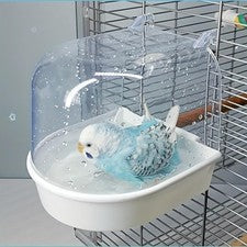 Transparent Bird Bath Tub Splash Proof Parrot Shower Cage Bath with Handle