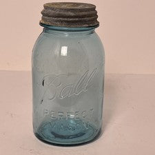 Vintage #8 Ball Mason Jar W/ Lid Blue 1923 - 1933 Era #8 Moonshine / Canning Jar