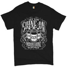Git Yer Shine On Moonshine Whiskey T-shirt XXX Mason Jars Drinking Men's Tee