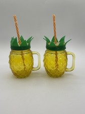 Pineapple Moonshine Mason Jar with straw NEW 16 ounce cup Set Of  2
