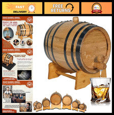 1L Oak Aging Barrel with Stand, Bung & Spigot - Mini Whiskey & Wine Aging Kit