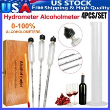 4Pcs/Set 0 To 100% Alcohol Meter Tester+Test Jar+Storage Case Whisky Moonshin