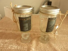 Moonshine Madess Wine Glass 8oz Ball Mason Jar Stem Silver Lid 6.5" Lot Of 2