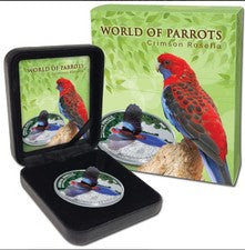 2014 Cook Islands $5 Pure Silver Coin - World of Parrots: Crimson Rosella