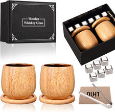 White Oak Charred Wooden Whiskey Glass with Coaster, 11Oz Handcrafted Bourbon Tu
