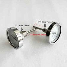 304 Stainless Steel Thermometer ½" ¼" Male Thread Homebrew Distillation 50/30mm