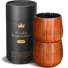 Charred Wooden Bourbon Drinking Glass, Gifts large, 2 Pack