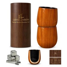 LUSHZLUMBERA Charred Wooden Bourbon Drinking Glass Set of 2, Small, 2