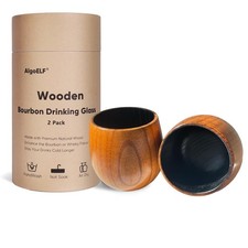 Charred Bourbon Glass Whiskey Cup Wooden Tumbler Set 2 Oak Barrel Aged Flavor En